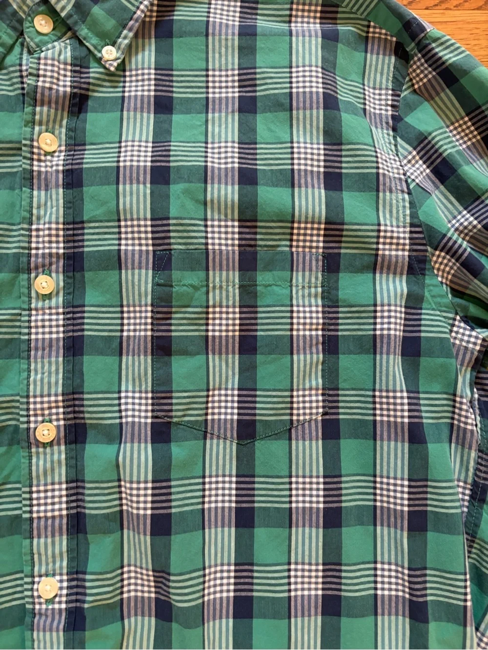 J.Crew Slim Fit Button Down Shirt Men's XL Green Blue Plaid 100% Cotton Casual